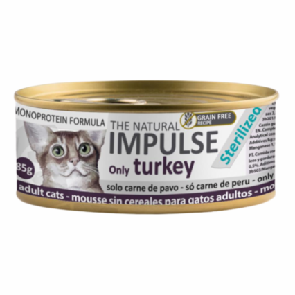 lata impulse de gato natural esterilizados pavo grain free mono proteica